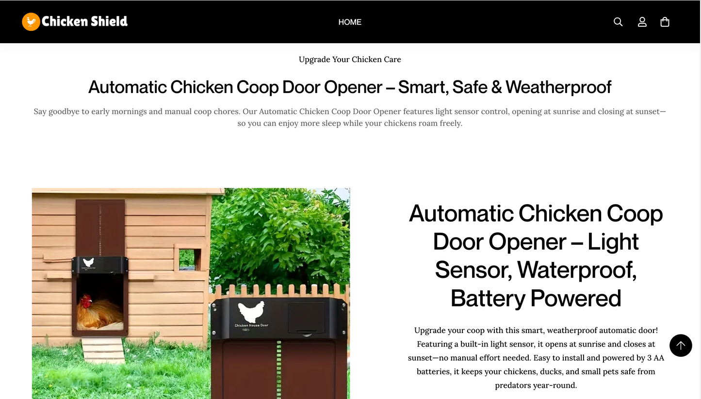 Chicken Shield | Ready-to-Launch Single Product Store for Automatic Chicken Coop Door