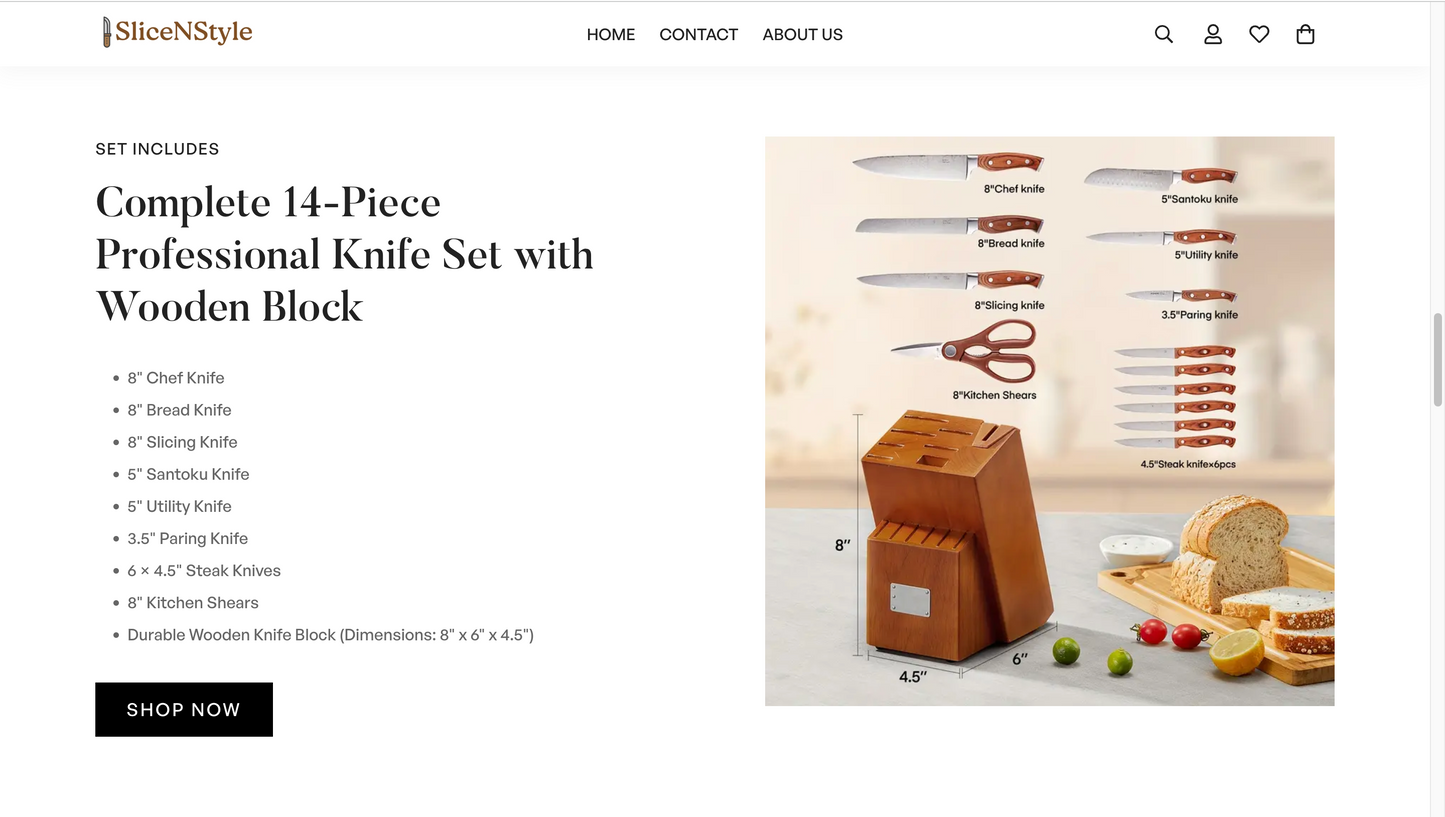 SliceNStyle | Ready-to-Launch Shopify Store for Kitchenware/ Knife Set