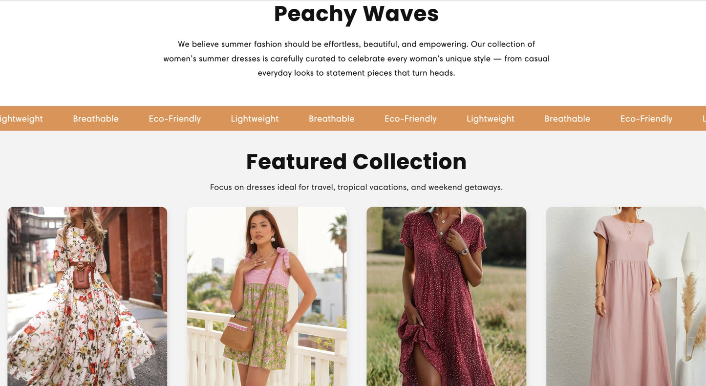 Pfirsichfarbene Wellen | Startbereiter Shop für elegante Sommerkleider und Damenbekleidung mit Premium-Thema