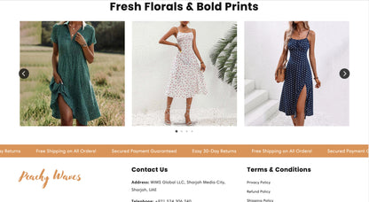 Pfirsichfarbene Wellen | Startbereiter Shop für elegante Sommerkleider und Damenbekleidung mit Premium-Thema