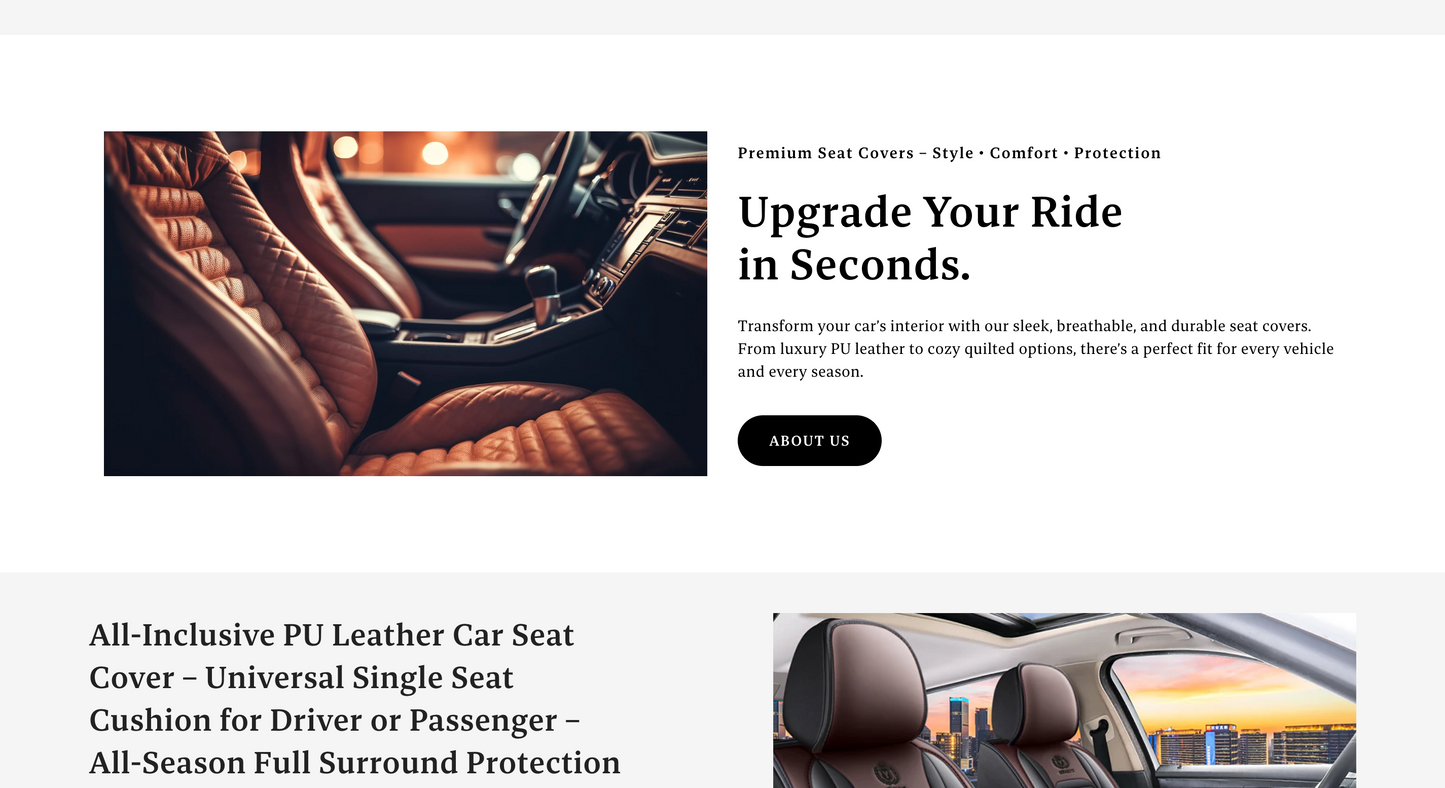 Startbereiter Autozubehör-Shop | Website für Autositzbezüge mit mehreren Produkten und Standardthemen | Cover Cruze