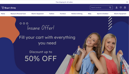 Shoppers Fantasy | Startbereiter Shopify-Shop mit mehreren Produkten | Standarddesign | Shop für allgemeine Produkte