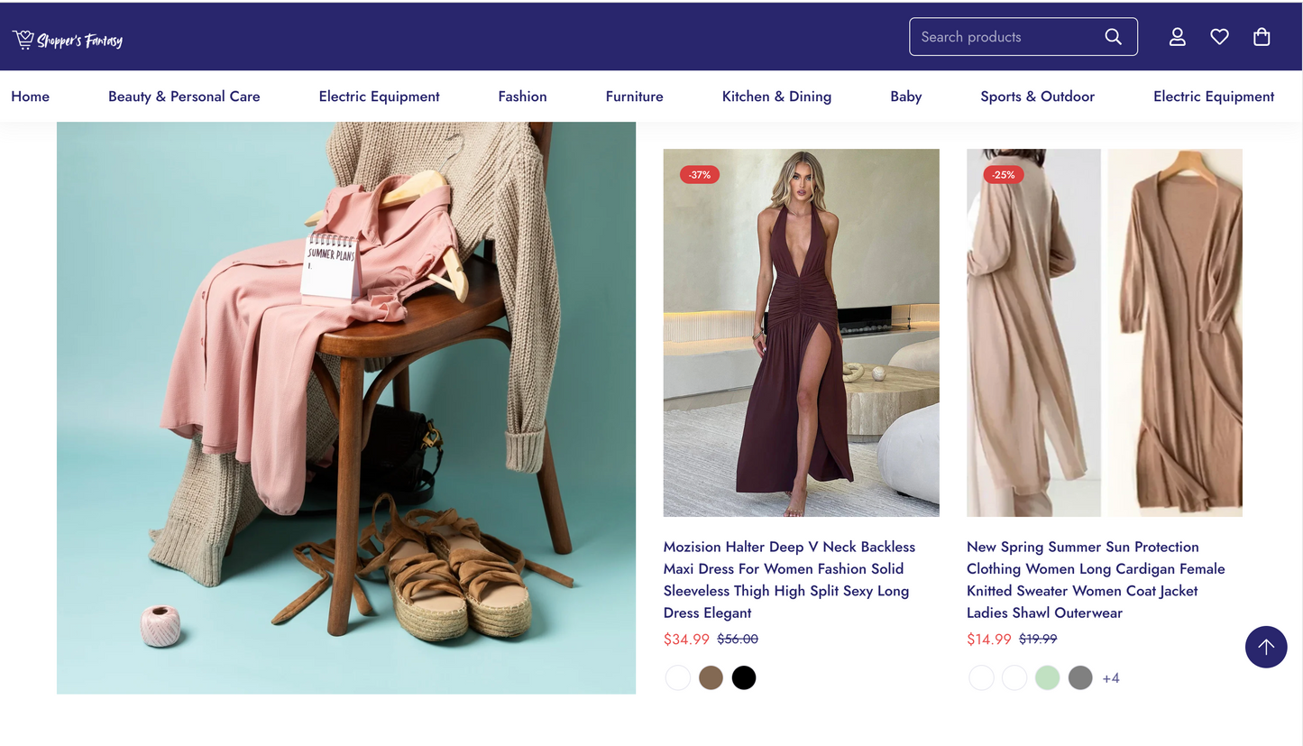Shoppers Fantasy | Startbereiter Shopify-Shop mit mehreren Produkten | Standarddesign | Shop für allgemeine Produkte
