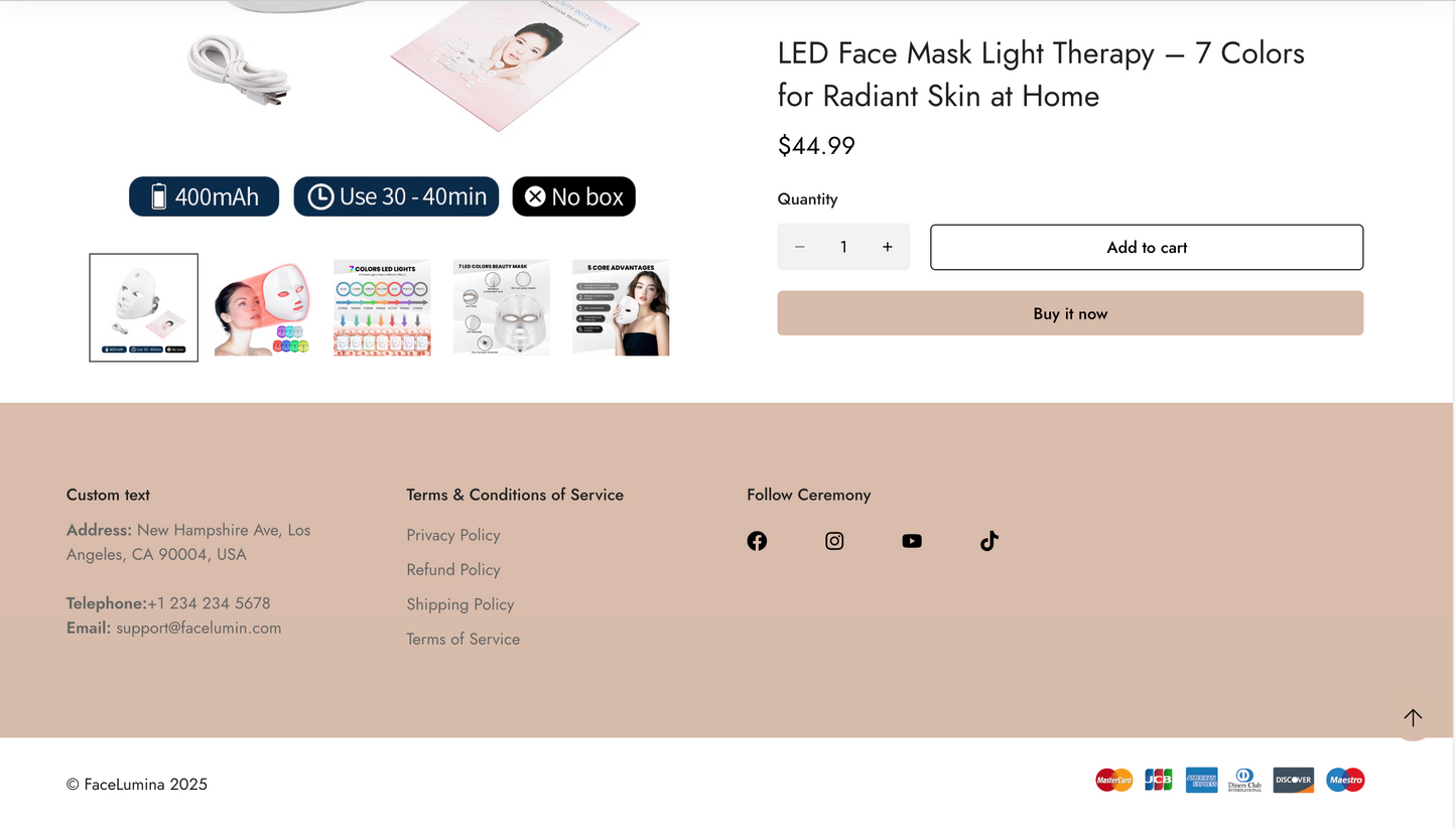 FaceLumin | Ready-to-Launch Red Light Therapy Single Product Store