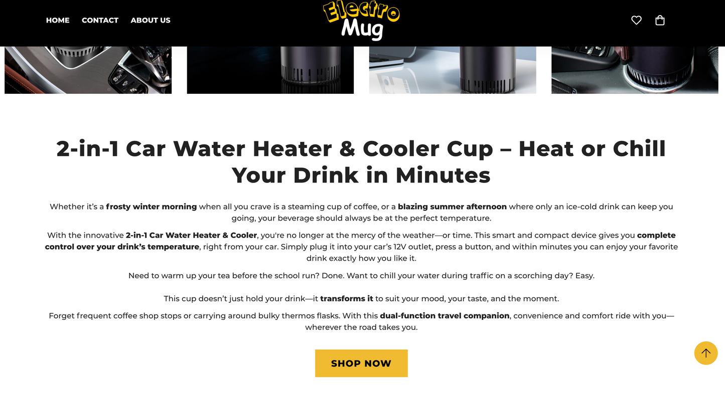 Electro Mug | Ready-to-Launch Shopify Store for 2-in 1 Heating & Cooling Cup Holder