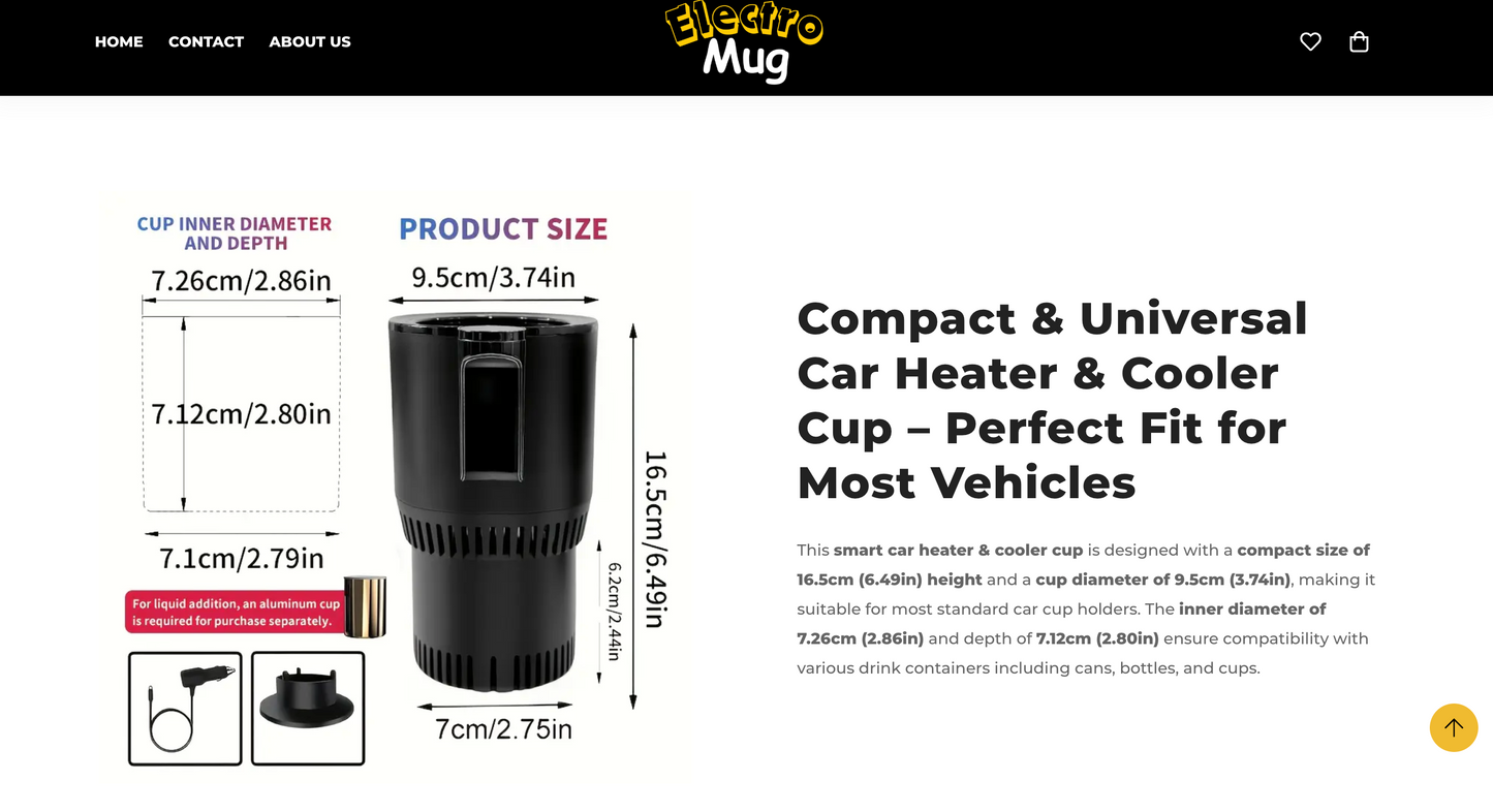Electro Mug | Ready-to-Launch Shopify Store for 2-in 1 Heating & Cooling Cup Holder